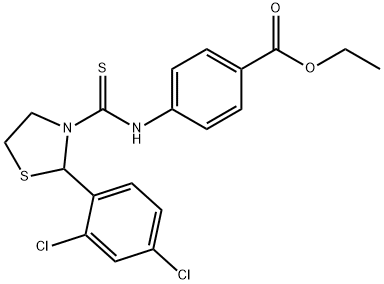 Benzoic acid, 4-[[[2-(2,4-dichlorophenyl)-3-thiazolidinyl]thioxomethyl]amino]-, ethyl ester (9CI) 结构式