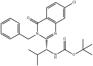 (R)-TERT-BUTYL 1-(3-BENZYL-7-CHLORO-4-OXO-3,4-DIHYDROQUINAZOLIN-2-YL)-2-METHYLPROPYLCARBAMATE 结构式