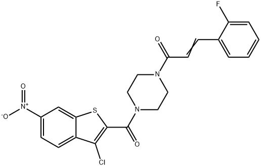 Piperazine, 1-[(3-chloro-6-nitrobenzo[b]thien-2-yl)carbonyl]-4-[3-(2-fluorophenyl)-1-oxo-2-propenyl]- (9CI) 结构式