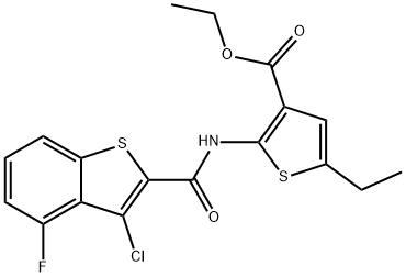 3-Thiophenecarboxylicacid,2-[[(3-chloro-4-fluorobenzo[b]thien-2-yl)carbonyl]amino]-5-ethyl-,ethylester(9CI) 结构式