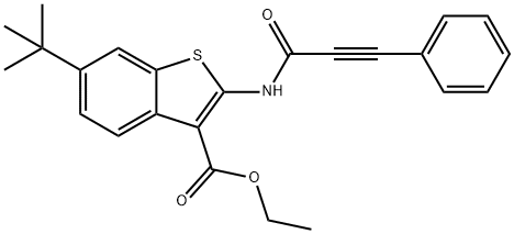 Benzo[b]thiophene-3-carboxylic acid, 6-(1,1-dimethylethyl)-2-[(1-oxo-3-phenyl-2-propynyl)amino]-, ethyl ester (9CI) 结构式
