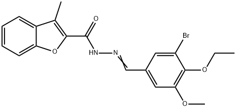 2-Benzofurancarboxylicacid,3-methyl-,[(3-bromo-4-ethoxy-5-methoxyphenyl)methylene]hydrazide(9CI) 结构式