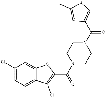 Piperazine, 1-[(3,6-dichlorobenzo[b]thien-2-yl)carbonyl]-4-[(5-methyl-3-thienyl)carbonyl]- (9CI) 结构式
