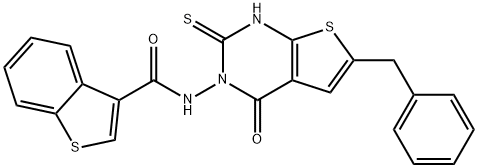 Benzo[b]thiophene-3-carboxamide, N-[1,4-dihydro-4-oxo-6-(phenylmethyl)-2-thioxothieno[2,3-d]pyrimidin-3(2H)-yl]- (9CI) 结构式