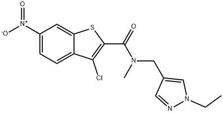 Benzo[b]thiophene-2-carboxamide, 3-chloro-N-[(1-ethyl-1H-pyrazol-4-yl)methyl]-N-methyl-6-nitro- (9CI) 结构式