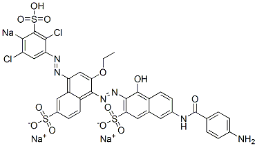 6'-[(4-Aminobenzoyl)amino]-2-ethoxy-4-[(2,5-dichloro-4-sodiosulfophenyl)azo]-1'-hydroxy-[1,2'-azobisnaphthalene]-3',6-disulfonic acid disodium salt 结构式