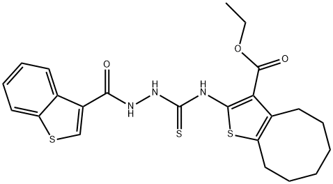 Cycloocta[b]thiophene-3-carboxylic acid, 2-[[[2-(benzo[b]thien-3-ylcarbonyl)hydrazino]thioxomethyl]amino]-4,5,6,7,8,9-hexahydro-, ethyl ester (9CI) 结构式