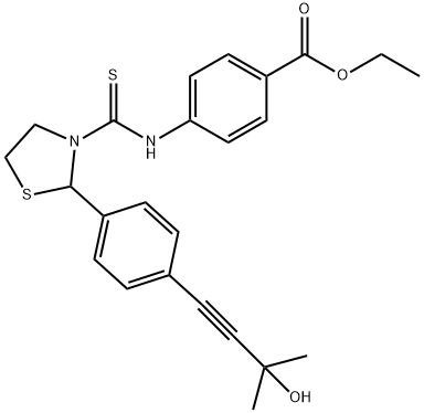 Benzoic acid, 4-[[[2-[4-(3-hydroxy-3-methyl-1-butynyl)phenyl]-3-thiazolidinyl]thioxomethyl]amino]-, ethyl ester (9CI) 结构式