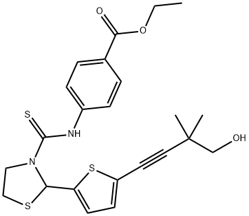 Benzoic acid, 4-[[[2-[5-(4-hydroxy-3,3-dimethyl-1-butynyl)-2-thienyl]-3-thiazolidinyl]thioxomethyl]amino]-, ethyl ester (9CI) 结构式