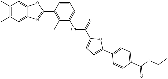 Benzoic acid, 4-[5-[[[3-(5,6-dimethyl-2-benzoxazolyl)-2-methylphenyl]amino]carbonyl]-2-furanyl]-, ethyl ester (9CI) 结构式