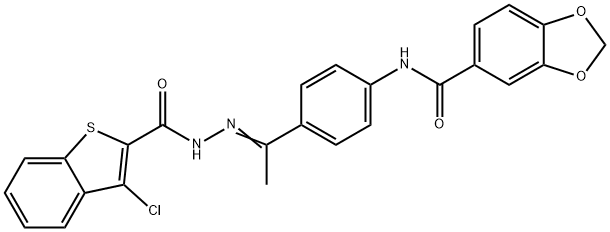 Benzo[b]thiophene-2-carboxylic acid, 3-chloro-, [1-[4-[(1,3-benzodioxol-5-ylcarbonyl)amino]phenyl]ethylidene]hydrazide (9CI) 结构式