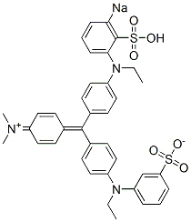 N-[4-[[4-[N-Ethyl-N-(3-sulfonatophenyl)amino]phenyl][4-[N-ethyl-N-(3-sodiosulfophenyl)amino]phenyl]methylene]-2,5-cyclohexadien-1-ylidene]-N-methylmethanaminium 结构式