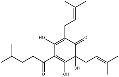 4-(1-Oxo-4-methylpentyl)-3,5,6-trihydroxy-2,6-bis(3-methyl-2-butenyl)-2,4-cyclohexadien-1-one 结构式