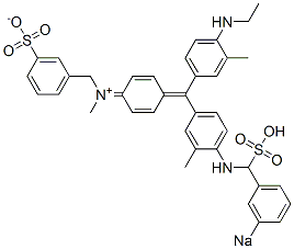 N-[4-[(4-Ethylamino-3-methylphenyl)[4-[(3-sodiosulfobenzyl)amino]-3-methylphenyl]methylene]-2,5-cyclohexadien-1-ylidene]-N-methyl-3-sulfonatobenzenemethanaminium 结构式