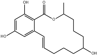 3,4,5,6,7,8,9,10-Octahydro-7,14,16-trihydroxy-3-methyl-1H-2-benzoxacyc lotetradecin-1-one 结构式