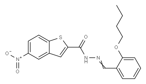 Benzo[b]thiophene-2-carboxylic acid, 5-nitro-, [(2-butoxyphenyl)methylene]hydrazide (9CI) 结构式