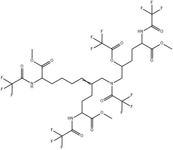 5-[[[6-Methoxy-6-oxo-5-[(trifluoroacetyl)amino]-2-[(trifluoroacetyl)oxy]hexyl](trifluoroacetyl)amino]methyl]-2,10-bis[(trifluoroacetyl)amino]-5-undecenedioic acid dimethyl ester 结构式