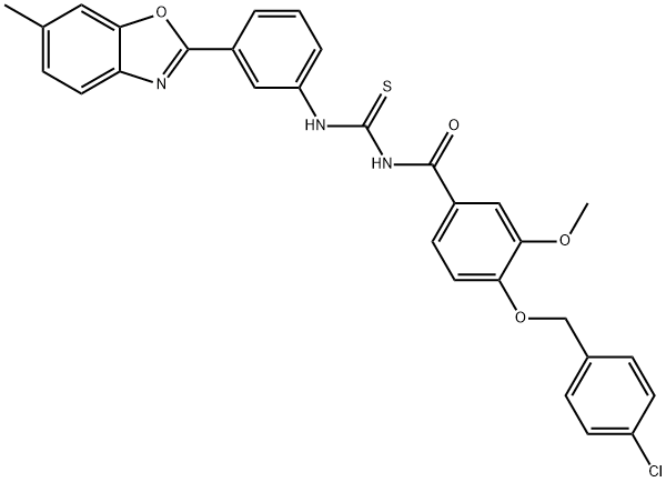 Benzamide, 4-[(4-chlorophenyl)methoxy]-3-methoxy-N-[[[3-(6-methyl-2-benzoxazolyl)phenyl]amino]thioxomethyl]- (9CI) 结构式