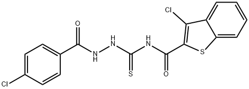 Benzoic acid, 4-chloro-, 2-[[[(3-chlorobenzo[b]thien-2-yl)carbonyl]amino]thioxomethyl]hydrazide (9CI) 结构式