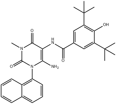 Benzamide,  N-[6-amino-1,2,3,4-tetrahydro-3-methyl-1-(1-naphthalenyl)-2,4-dioxo-5-pyrimidinyl]-3,5-bis(1,1-dimethylethyl)-4-hydroxy- 结构式