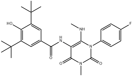 Benzamide,  3,5-bis(1,1-dimethylethyl)-N-[1-(4-fluorophenyl)-1,2,3,4-tetrahydro-3-methyl-6-(methylamino)-2,4-dioxo-5-pyrimidinyl]-4-hydroxy- 结构式