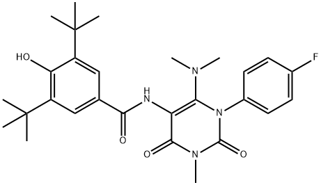 Benzamide,  N-[6-(dimethylamino)-1-(4-fluorophenyl)-1,2,3,4-tetrahydro-3-methyl-2,4-dioxo-5-pyrimidinyl]-3,5-bis(1,1-dimethylethyl)-4-hydroxy- 结构式