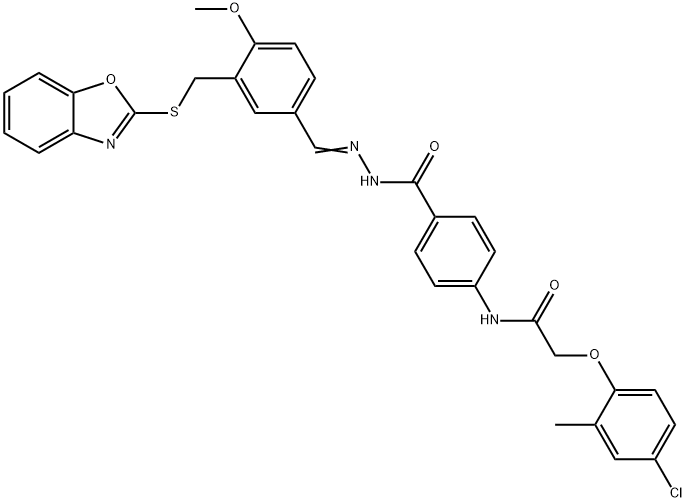 Benzoic acid, 4-[[(4-chloro-2-methylphenoxy)acetyl]amino]-, [[3-[(2-benzoxazolylthio)methyl]-4-methoxyphenyl]methylene]hydrazide (9CI) 结构式