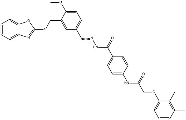 Benzoic acid, 4-[[(2,3-dimethylphenoxy)acetyl]amino]-, [[3-[(2-benzoxazolylthio)methyl]-4-methoxyphenyl]methylene]hydrazide (9CI) 结构式