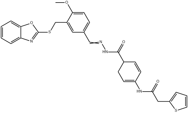 2,4-Cyclohexadiene-1-carboxylicacid,4-[(2-thienylacetyl)amino]-,[[3-[(2-benzoxazolylthio)methyl]-4-methoxyphenyl]methylene]hydrazide(9CI) 结构式