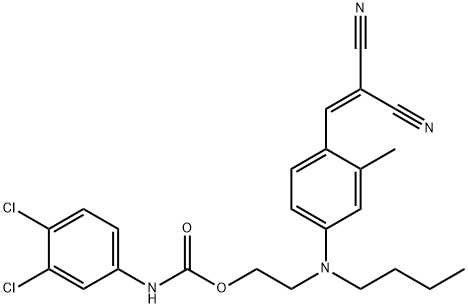 3,4-二氯苯基氨基甲酸-2-[3-丁基-4-(2,2-二氰基乙烯基)-3-甲苯氨基]乙酯 结构式