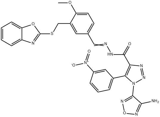 1H-1,2,3-Triazole-4-carboxylicacid,1-(4-amino-1,2,5-oxadiazol-3-yl)-5-(3-nitrophenyl)-,[[3-[(2-benzoxazolylthio)methyl]-4-methoxyphenyl]methylene]hydrazide(9CI) 结构式