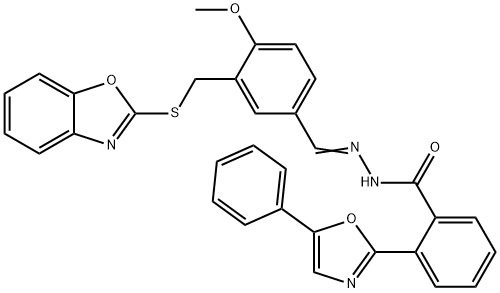 Benzoic acid, 2-(5-phenyl-2-oxazolyl)-, [[3-[(2-benzoxazolylthio)methyl]-4-methoxyphenyl]methylene]hydrazide (9CI) 结构式