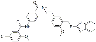 Benzoic acid, 4-[(5-chloro-2-methoxybenzoyl)amino]-, [[3-[(2-benzoxazolylthio)methyl]-4-methoxyphenyl]methylene]hydrazide (9CI) 结构式