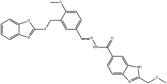 1H-Benzimidazole-5-carboxylicacid,2-(methoxymethyl)-,[[3-[(2-benzoxazolylthio)methyl]-4-methoxyphenyl]methylene]hydrazide(9CI) 结构式
