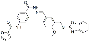 Benzoic acid, 4-[(2-furanylcarbonyl)amino]-, [[3-[(2-benzoxazolylthio)methyl]-4-methoxyphenyl]methylene]hydrazide (9CI) 结构式