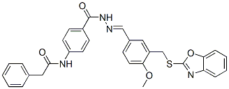 Benzoic acid, 4-[(phenylacetyl)amino]-, [[3-[(2-benzoxazolylthio)methyl]-4-methoxyphenyl]methylene]hydrazide (9CI) 结构式