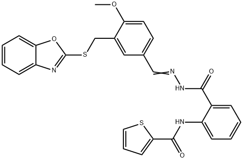 Benzoic acid, 2-[(2-thienylcarbonyl)amino]-, [[3-[(2-benzoxazolylthio)methyl]-4-methoxyphenyl]methylene]hydrazide (9CI) 结构式
