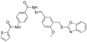 Benzoic acid, 4-[(2-thienylcarbonyl)amino]-, [[3-[(2-benzoxazolylthio)methyl]-4-methoxyphenyl]methylene]hydrazide (9CI) 结构式
