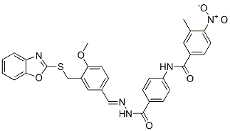 Benzoic acid, 4-[(3-methyl-4-nitrobenzoyl)amino]-, [[3-[(2-benzoxazolylthio)methyl]-4-methoxyphenyl]methylene]hydrazide (9CI) 结构式