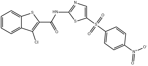 Benzo[b]thiophene-2-carboxamide, 3-chloro-N-[5-[(4-nitrophenyl)sulfonyl]-2-thiazolyl]- (9CI) 结构式