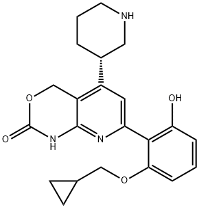 7-[2-(环丙基甲氧基)-6-羟基苯基]-1,4-二氢-5-(3S)-3-哌啶基-2H-吡啶并[2,3-D][1,3]恶嗪-2-酮 结构式