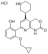 7-[2-(环丙基甲氧基)-6-羟基苯基]-1,4-二氢-5-[(3S)-3-哌啶基]-2H-吡啶并[2,3-D][1,3]恶嗪盐酸盐 结构式