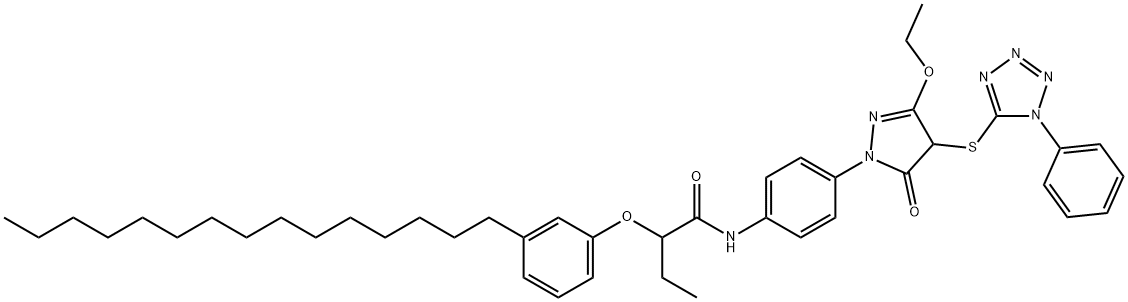 N-[4-[[3-Ethoxy-4,5-dihydro-5-oxo-4-[(1-phenyl-1H-tetrazol-5-yl)thio]-1H-pyrazol]-1-yl]phenyl]-2-(3-pentadecylphenoxy)butanamide 结构式