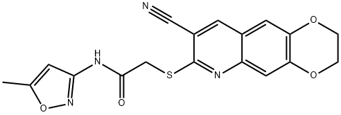 Acetamide, 2-[(8-cyano-2,3-dihydro-1,4-dioxino[2,3-g]quinolin-7-yl)thio]-N-(5-methyl-3-isoxazolyl)- (9CI) 结构式