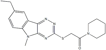 Piperidine, 1-[[(8-ethyl-5-methyl-5H-1,2,4-triazino[5,6-b]indol-3-yl)thio]acetyl]- (9CI) 结构式