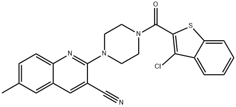 Piperazine, 1-[(3-chlorobenzo[b]thien-2-yl)carbonyl]-4-(3-cyano-6-methyl-2-quinolinyl)- (9CI) 结构式