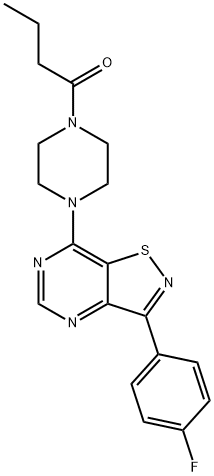 Piperazine, 1-[3-(4-fluorophenyl)isothiazolo[4,5-d]pyrimidin-7-yl]-4-(1-oxobutyl)- (9CI) 结构式