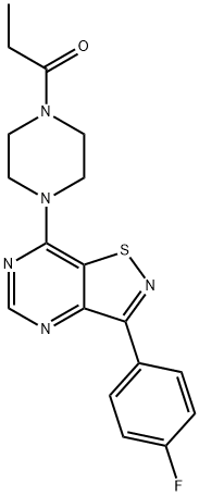 Piperazine, 1-[3-(4-fluorophenyl)isothiazolo[4,5-d]pyrimidin-7-yl]-4-(1-oxopropyl)- (9CI) 结构式
