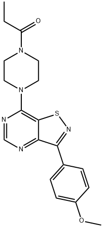 Piperazine, 1-[3-(4-methoxyphenyl)isothiazolo[4,5-d]pyrimidin-7-yl]-4-(1-oxopropyl)- (9CI) 结构式