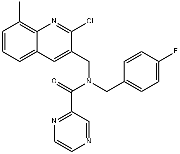 Pyrazinecarboxamide, N-[(2-chloro-8-methyl-3-quinolinyl)methyl]-N-[(4-fluorophenyl)methyl]- (9CI) 结构式